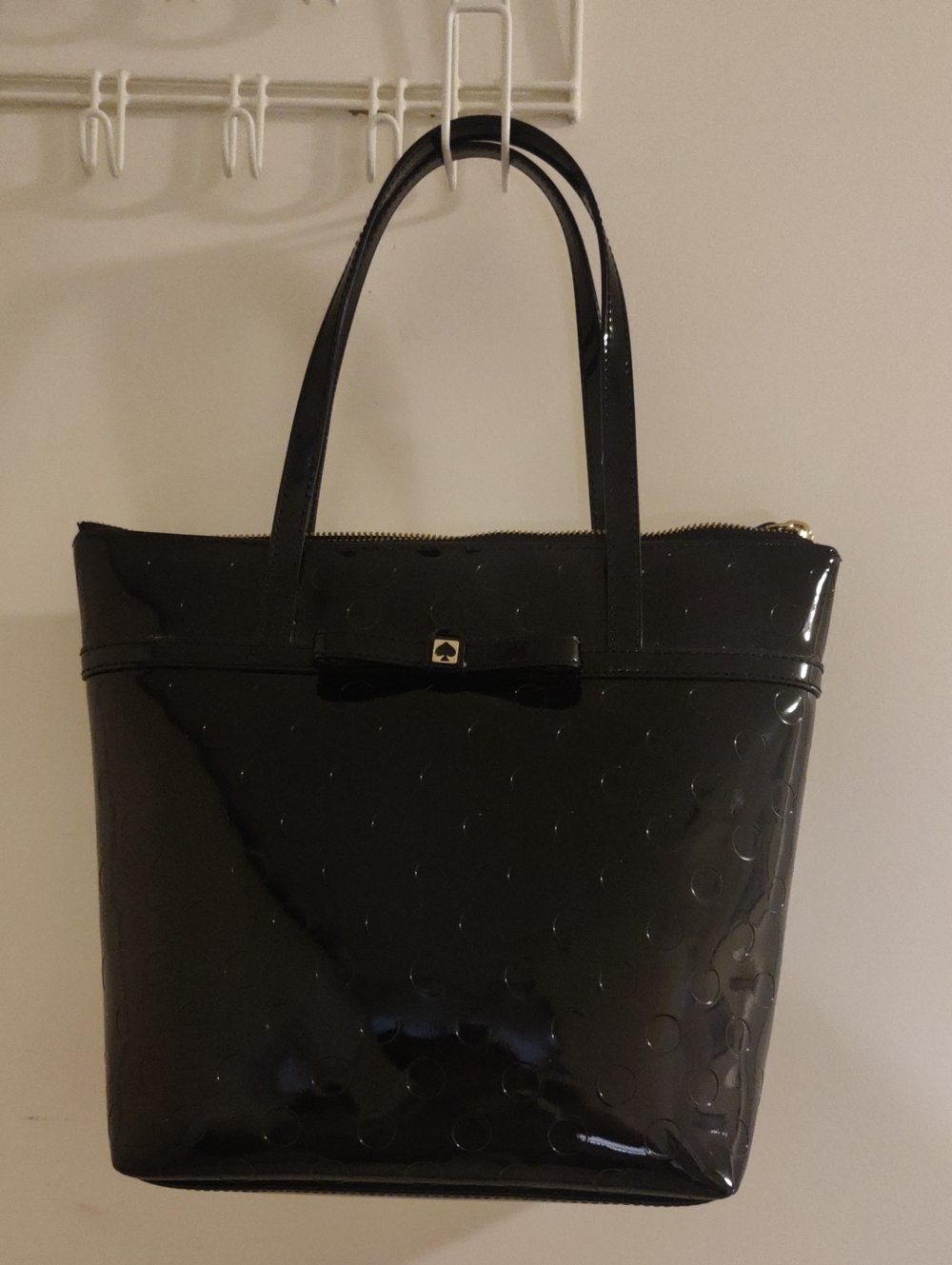 kate spade Black Patent Tote with Bow Accent
